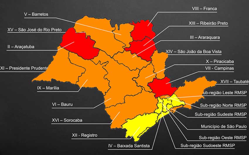 Região de Jundiaí na fase 1 – Vermelha