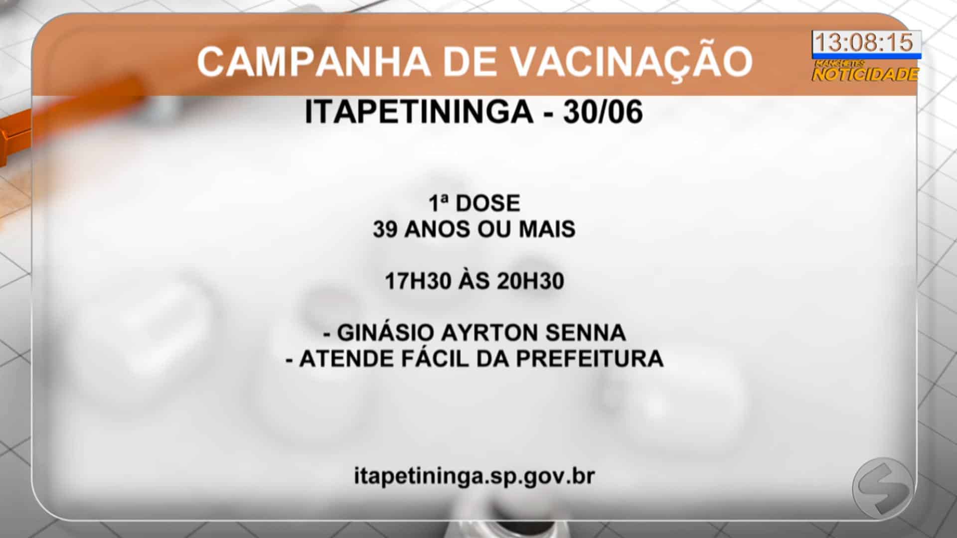 Itapetininga vacina pessoas com 39 anos ou mais