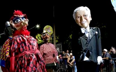 Bonecões são preparados para o desfile de carnaval em Salto