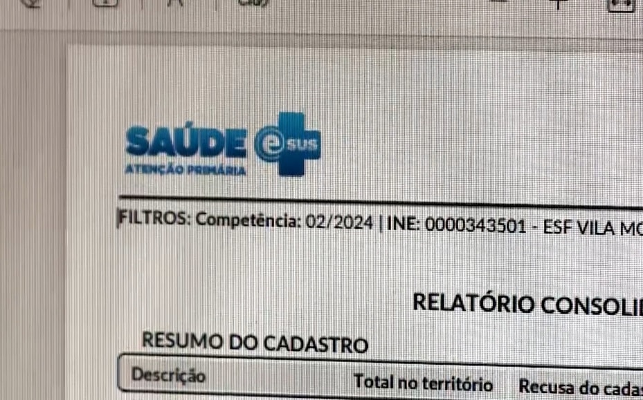 Tela de computador com o prontuário eletrônico aberto.