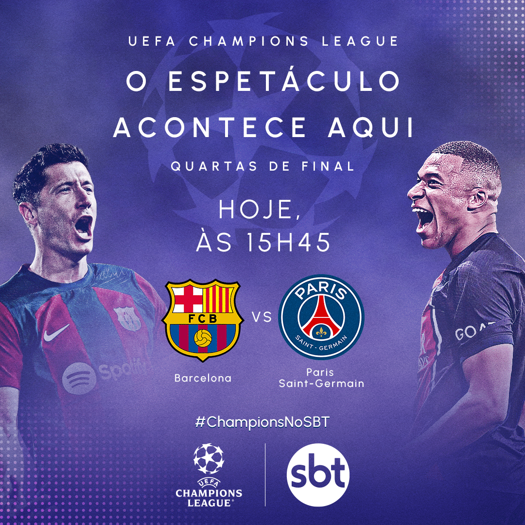 Foto de capa do jogo entre Barcelona e PSG pela Champions League.