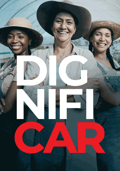 Banner de anúncio do Cadastro Ambiental Rural do Governo do Estado de São Paulo onde aparecem três mulheres trabalhadoras rurais com o título Dignificar