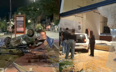 Carro capota e outro invade loja após acidente na zona sul de Sorocaba