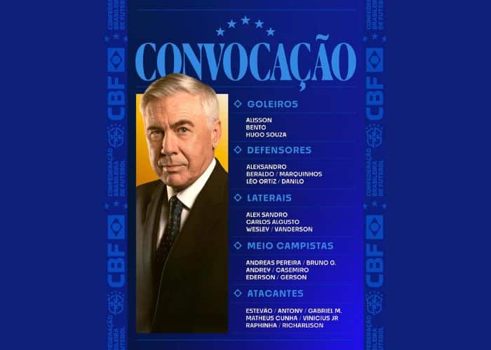 Ancelotti convoca a Seleção Brasileira pela primeira vez