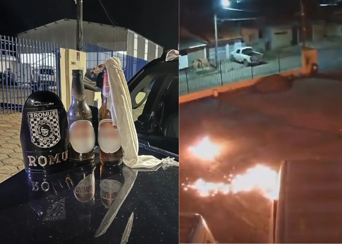 Imagens de coquet&eacute;is molotov e inc&ecirc;ndio em empresa