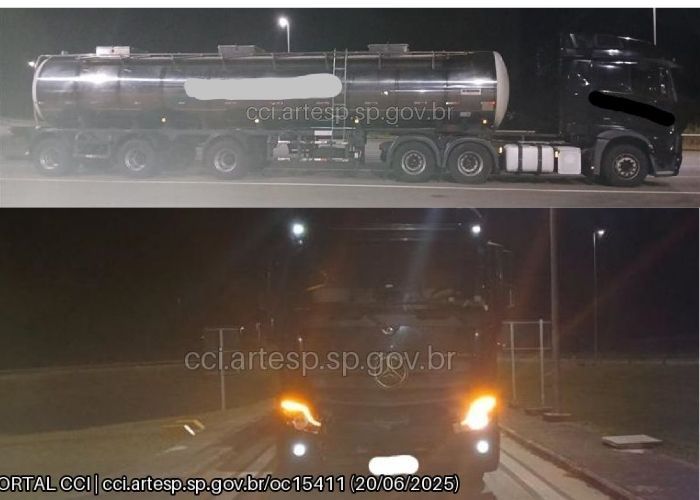 Imagem de uma carreta ap&oacute;s atropelar um pedestre