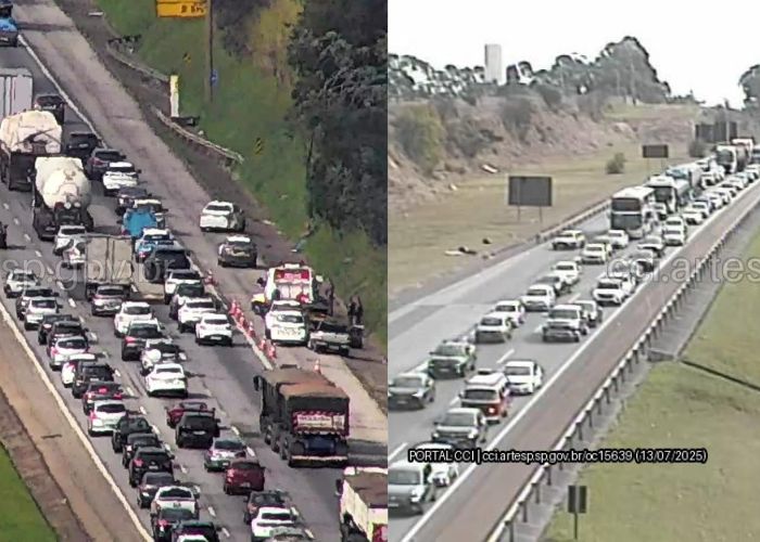 Imagem de um engavetamento em rodovia de Itu