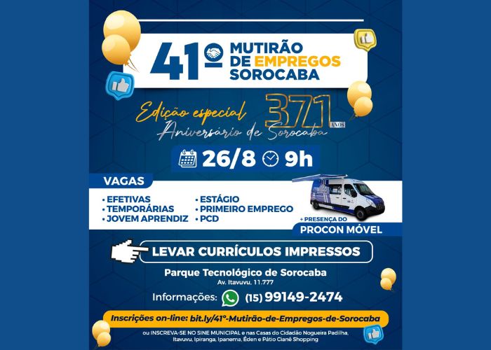 Inscrições seguem abertas para o 41° Mutirão de Empregos Sorocaba