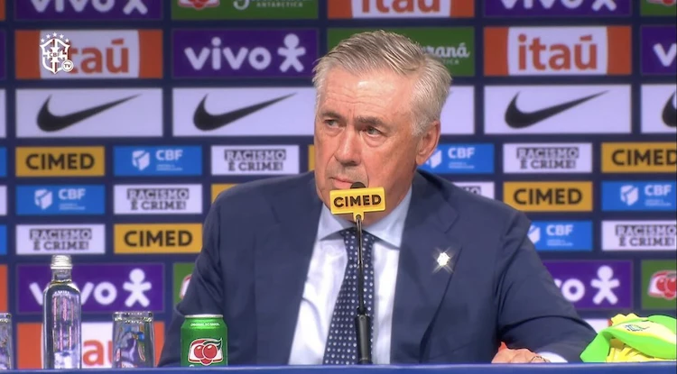 Carlo Ancelotti na coletiva de convoca&ccedil;&atilde;o da sele&ccedil;&atilde;o brasileira.