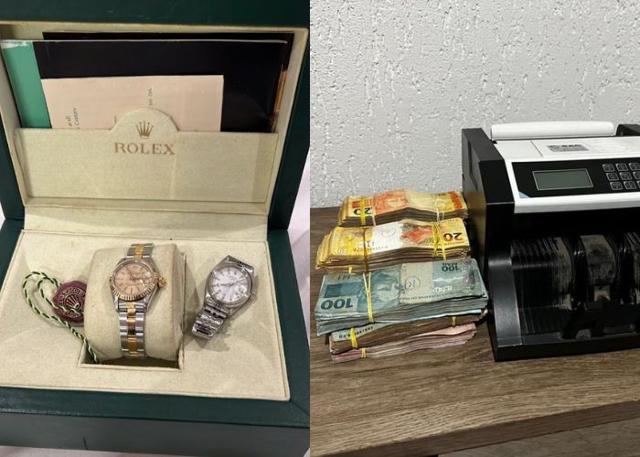 Imagem de rel&oacute;gio de luxo e dinheiro em esp&eacute;cie