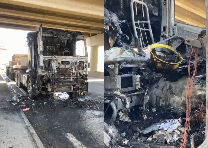 Caminh&atilde;o ap&oacute;s pegar fogo