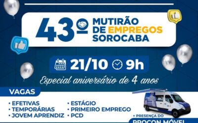 Inscrições abertas para o 43° Mutirão de Empregos Sorocaba