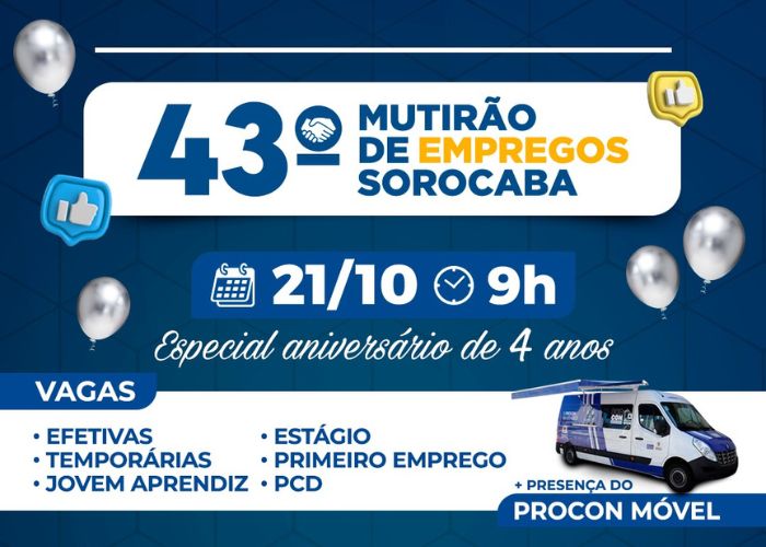 Inscrições abertas para o 43° Mutirão de Empregos Sorocaba