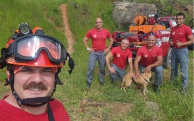 Bombeiros resgatam cão que caiu no Pico da Pedreira, em São Roque