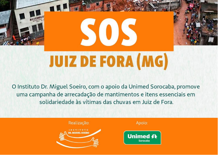 Instituto Dr. Miguel Soeiro promove arrecadação para vítimas das chuvas em Juiz de Fora (MG) até 6 de março