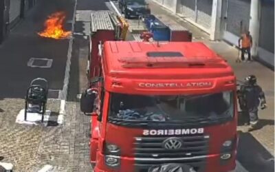 Câmera flagra incêndio em lixeira após descarte incorreto de bituca