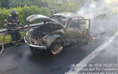 Carro pega fogo após abastecimento e causa congestionamento em Jundiaí